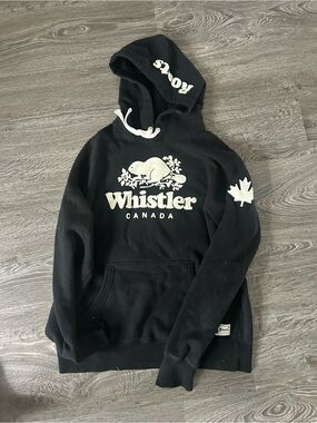 Roots Whistler Canada Black Hoodie with White Graphics